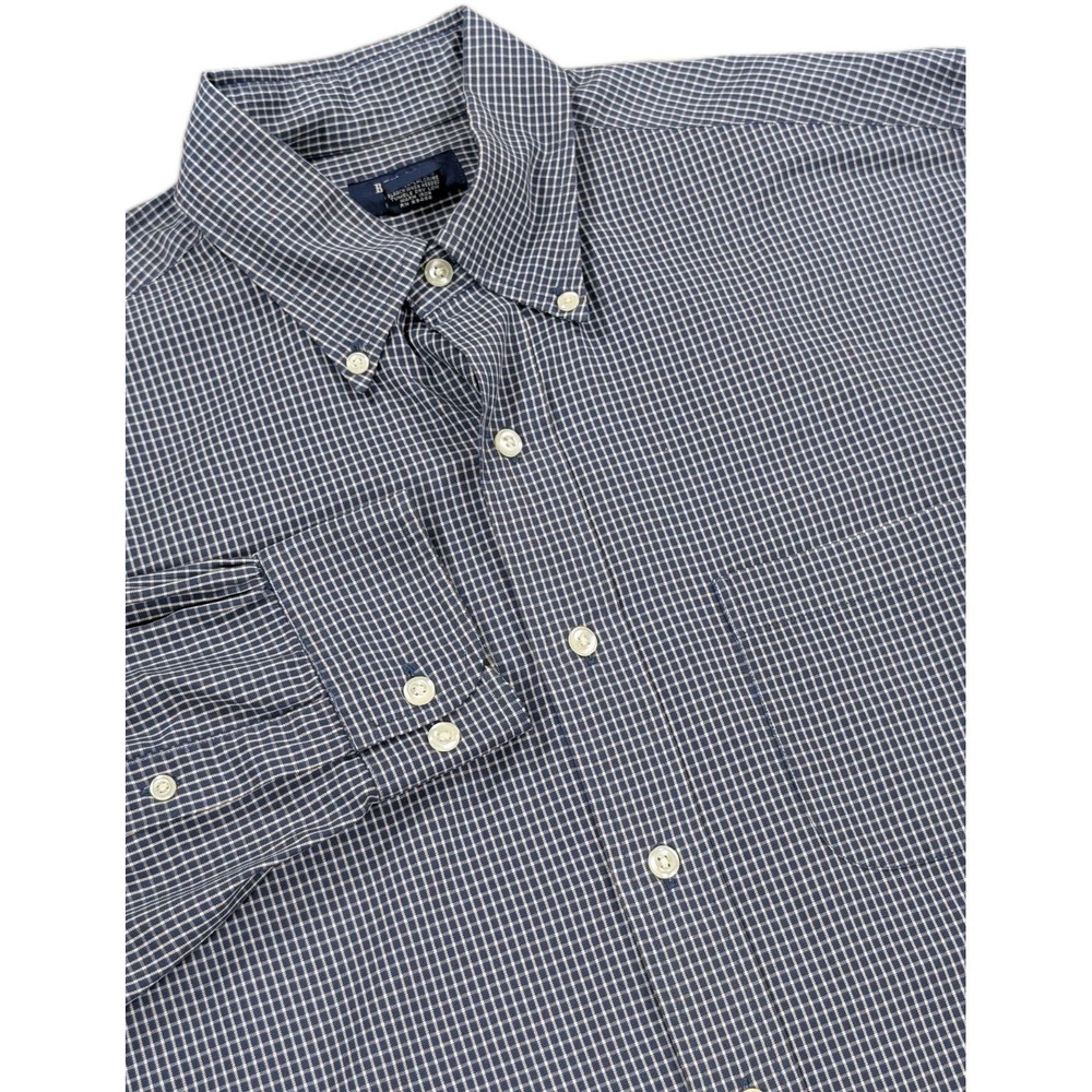 Vintage Brooks Sport Shirt Mens Medium Navy Check L/S‎ Button Down Hong Kong